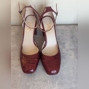 Zara Burgundy Embossed Croc Block Heel